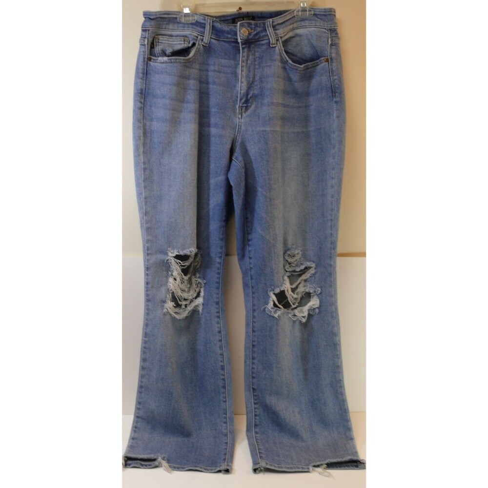 Judy Blue Jeans pants Frayed Hem knees straight fit DISTRESSED Sz 16W 36x30